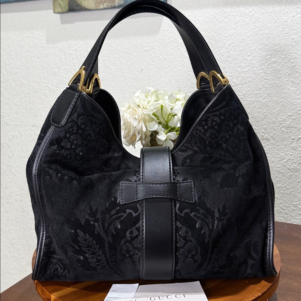 GUCCI Black Soft Stirrup Nubuck Black Suede Shoulder Bag - Picture 4 of 16